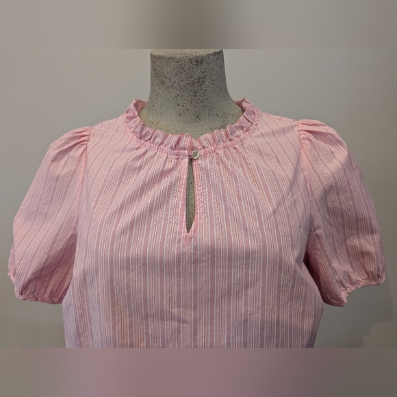 Talbots Pink Puff Sleeve Blouse with Frill Collar-Size M Petite New With Tag - Picture 10 of 11